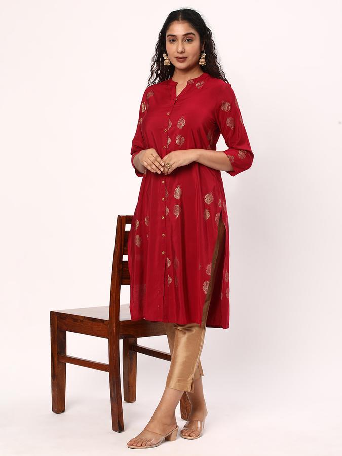 Women Floral Print No Darts Straight Kurta image number 1