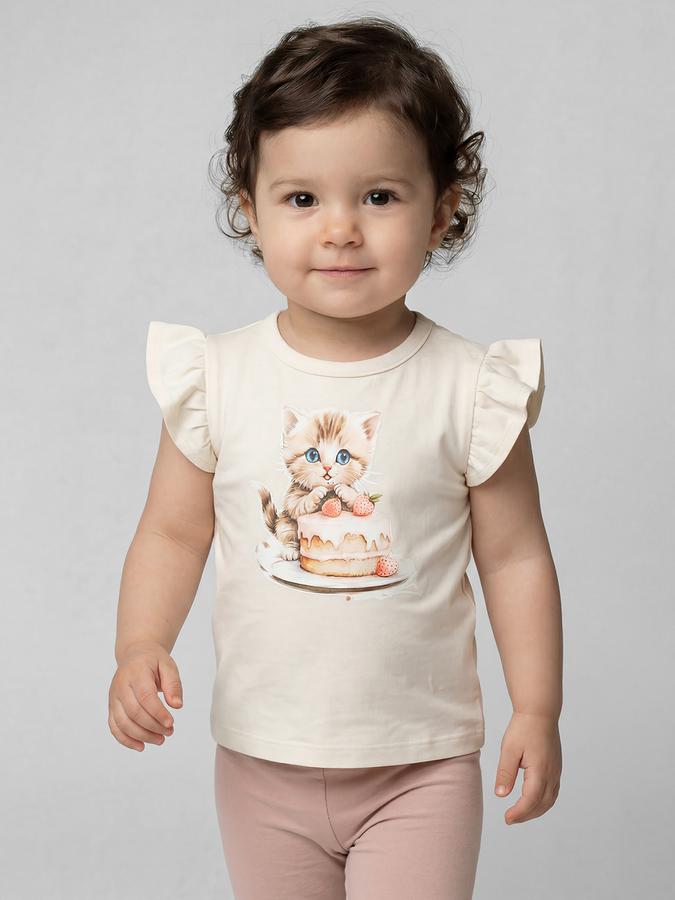 R&B White Graphic Print Girls Round Neck Regular Fit Short Sleeves T-Shirt 