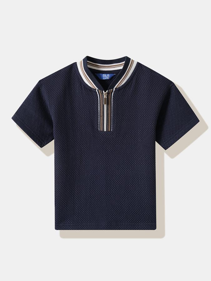 Boys Cotton Regular Fit Zip Neck Solid T-shirt