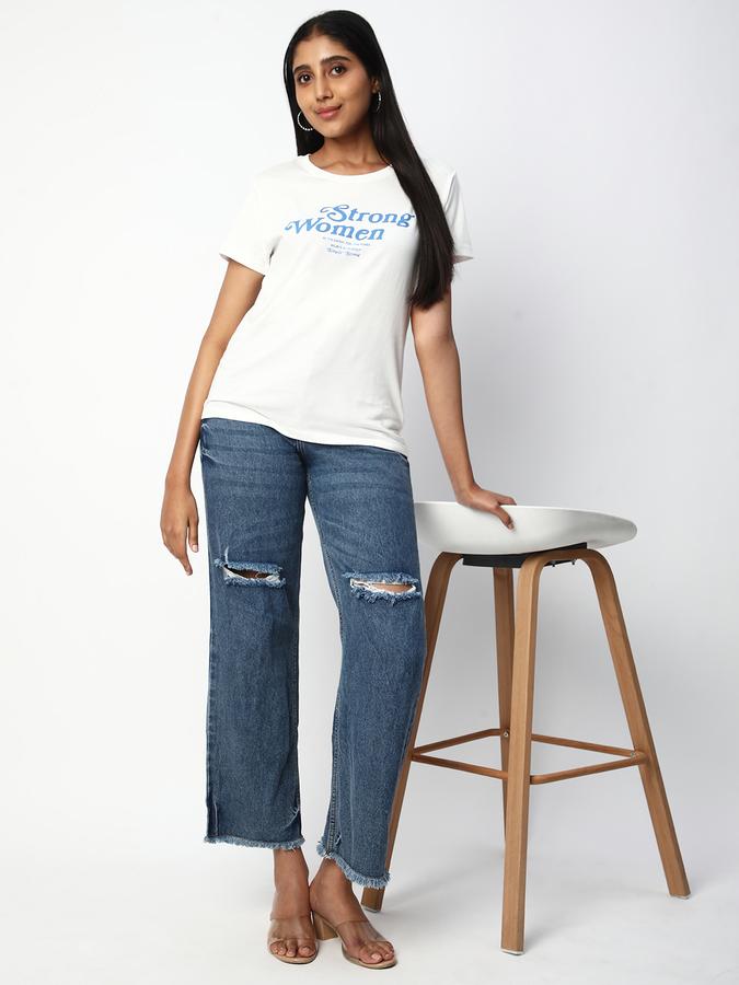 Women Cotton Regular Fit Round Neck Graphic T-shirt