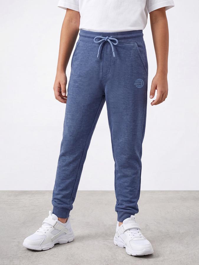R&B Boys Blue Printed Pure Cotton Mid Rise Joggers
