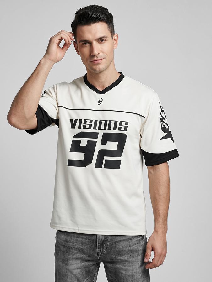 R&B White Graphic Print Men V-Neck Relaxed Fit Short Sleeves T-Shirt 