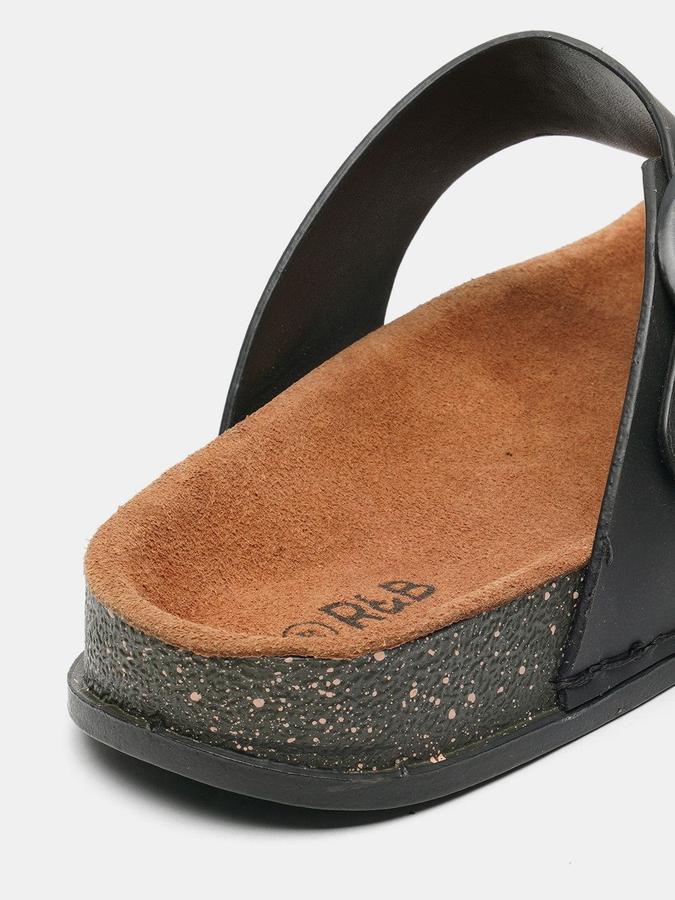 R&B Men Black Solid Buckle Detailing Comfort Flat Sandals