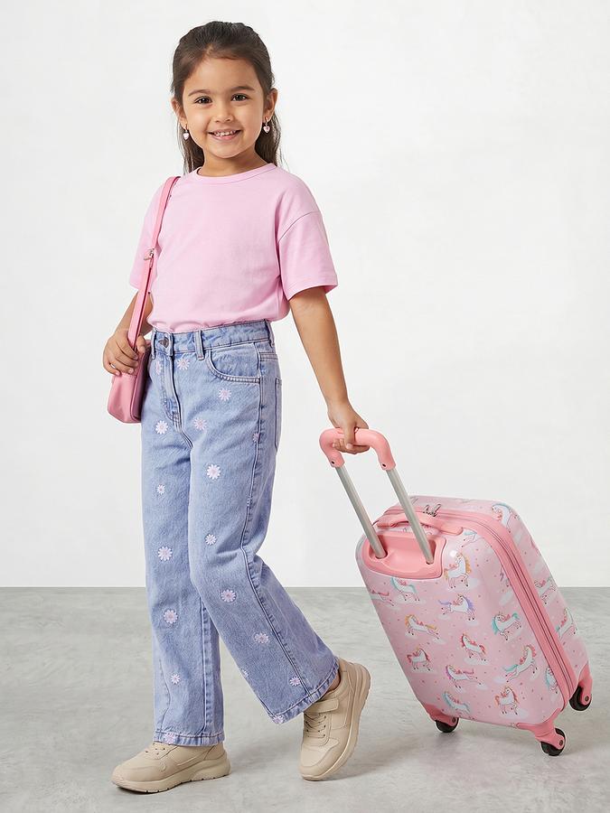 R&B Girls Blue Regular Fit Embroidered Mid-Rise Cotton Jeans