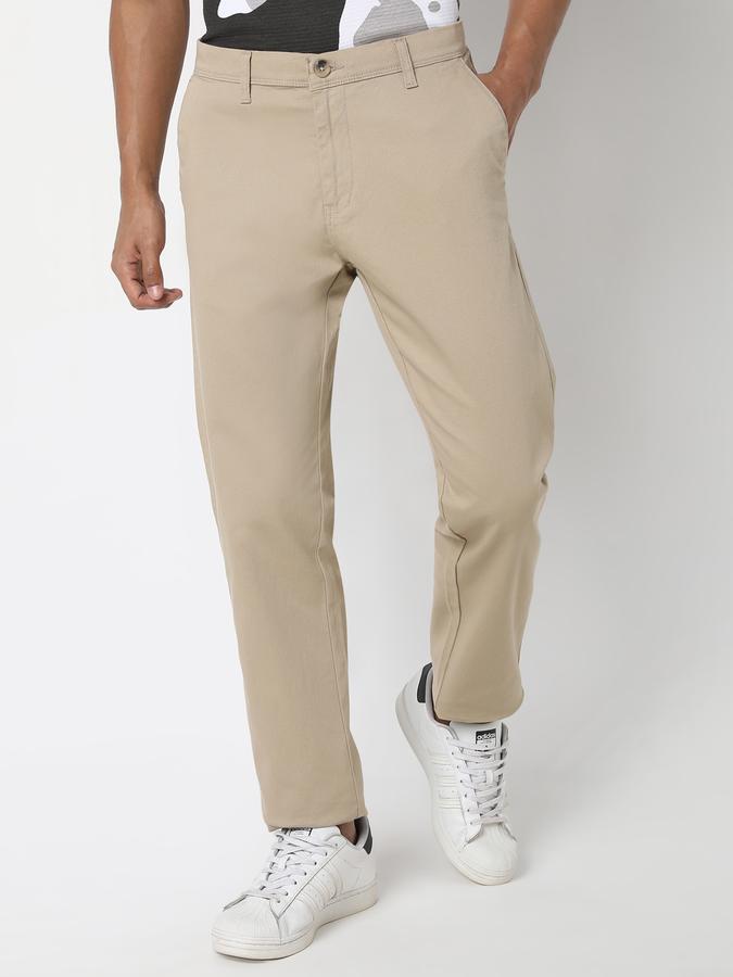 Men Cotton Slim Fit Flat Front Solid Trousers