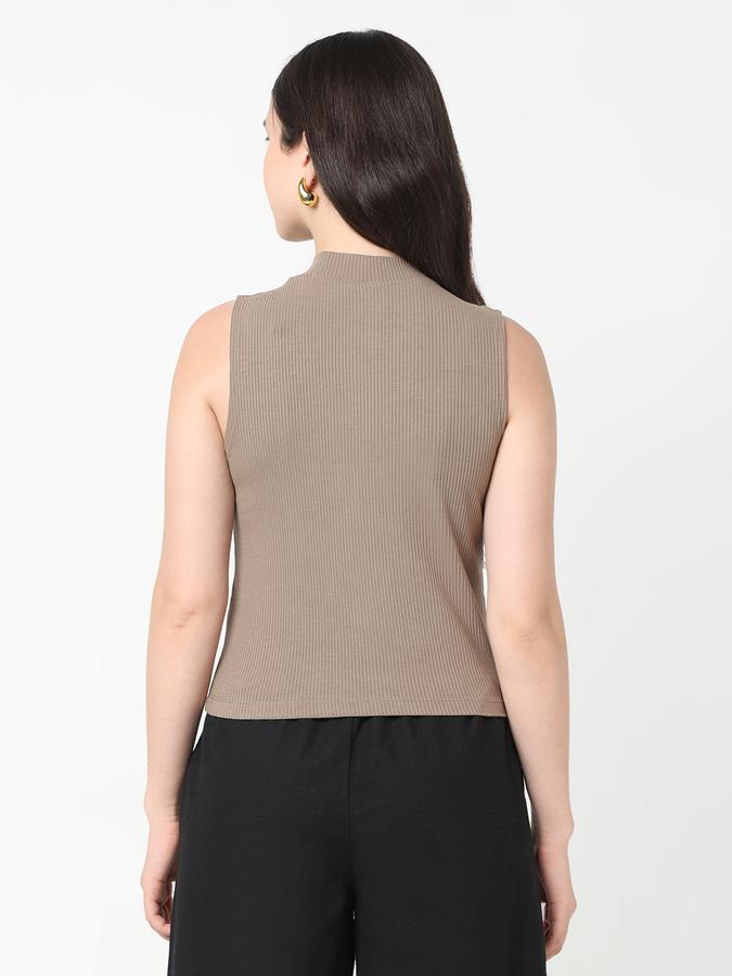 Women Viscose Slim Fit High Neck Ribbed Top