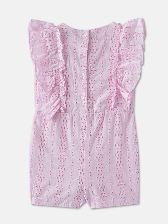 Girls Cotton Regular Fit Ruffle Trim Button Closure Dungaree