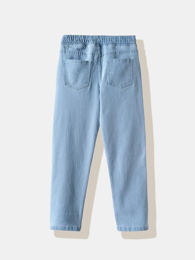 Boys Cotton Regular Fit Drawstring Waist Clean Hem Jeans