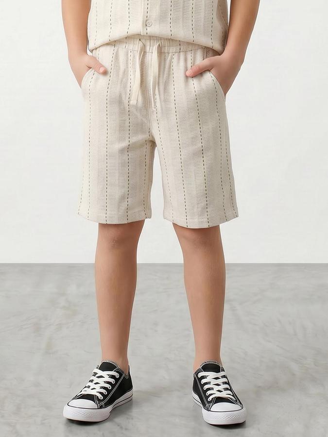 R&B Boy's Beige Textured Regular Fit Knee Length Shorts
