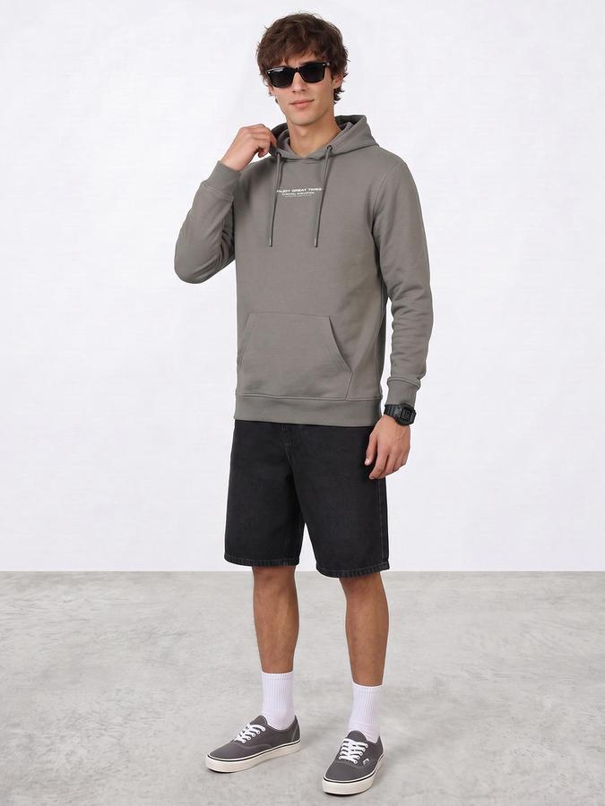 R&B Men Light Green Typography Print Hooded Long Sleeves Sweatshirt