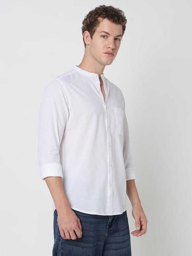 MANDRIN COLLAR FULL SLEEVE - SLUB SHIRT SOLID SINGLE POCKET image number 3