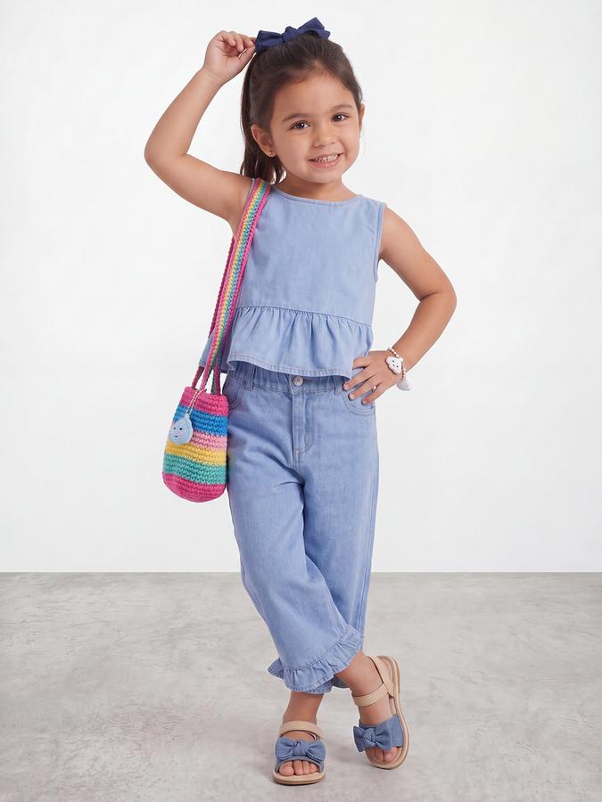 R&B Girls Blue Regular Fit Self Design Sleeveless Top