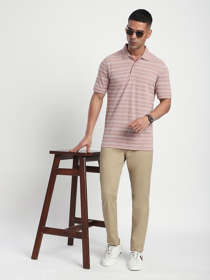Men Cotton Blend Regular Fit Polo Neck Striped T-shirt