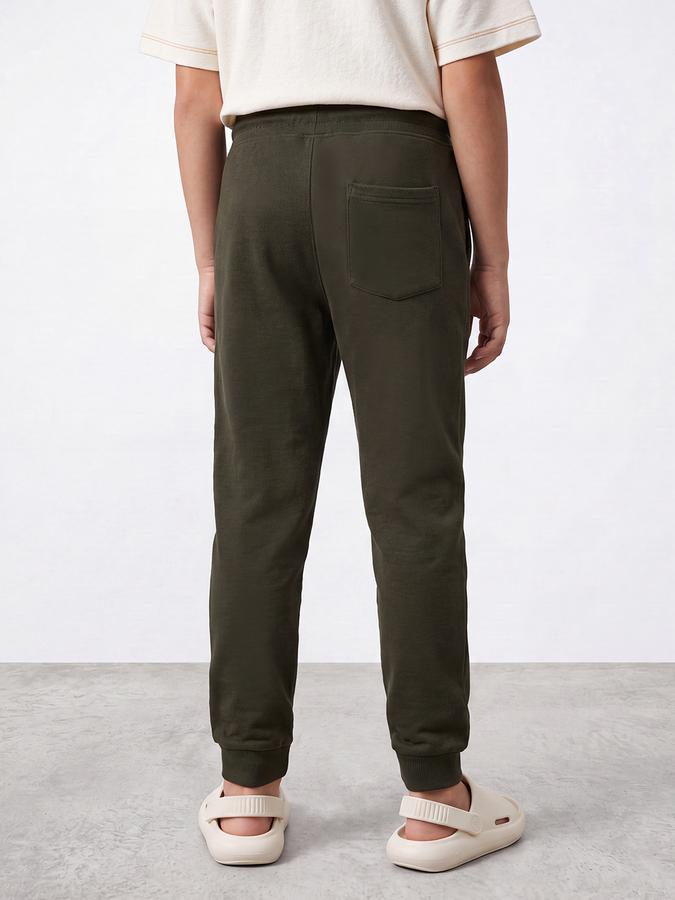 R&B Boys Olive Printed Pure Cotton Mid Rise Joggers