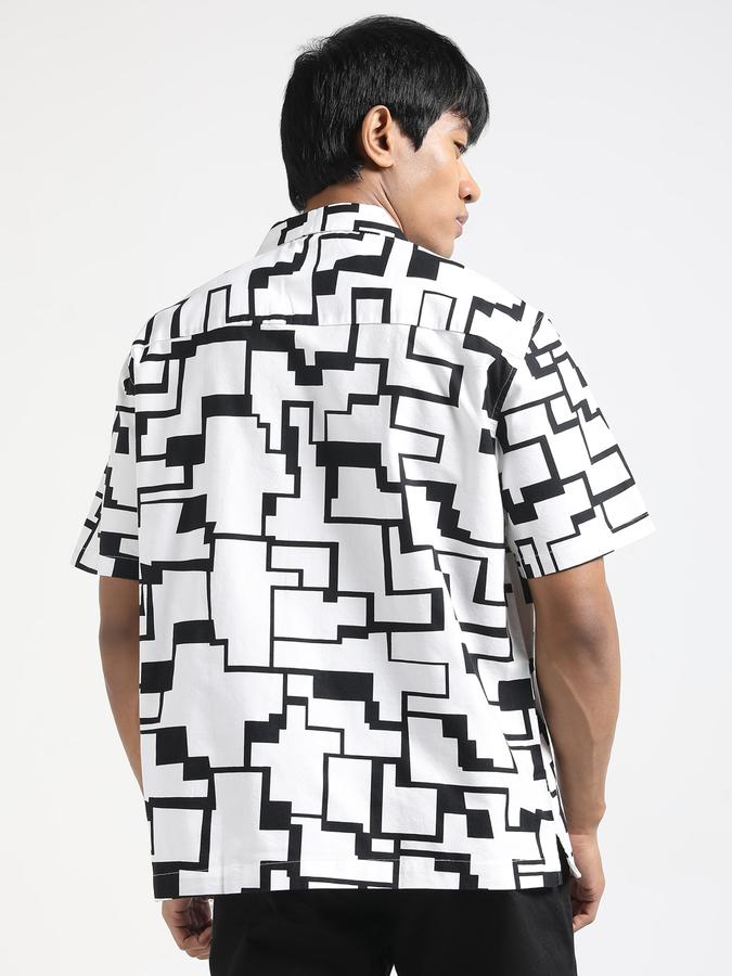 Men Geometric Lapel Collar Casual Shirts image number 3