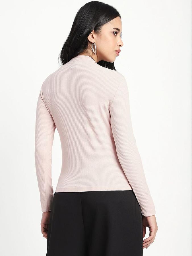 Women Viscose Fitted High Neck Solid T-shirt