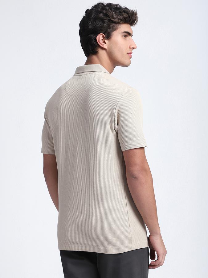 Men Cotton Regular Fit Polo Neck Textured T-shirt