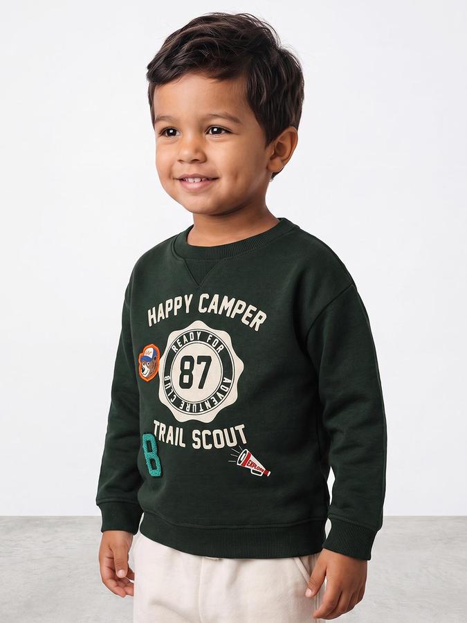 R&B Boys Green Graphic Print Round Neck Long Sleeves Sweatshirt