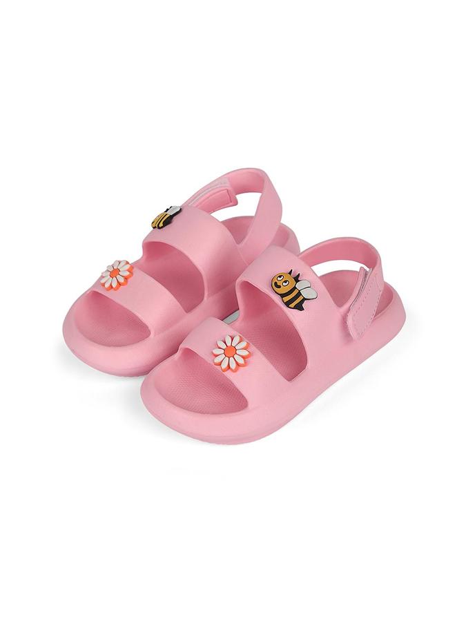 R&B Girls Light Peach Applique Work Sandal With Velcro Closure
