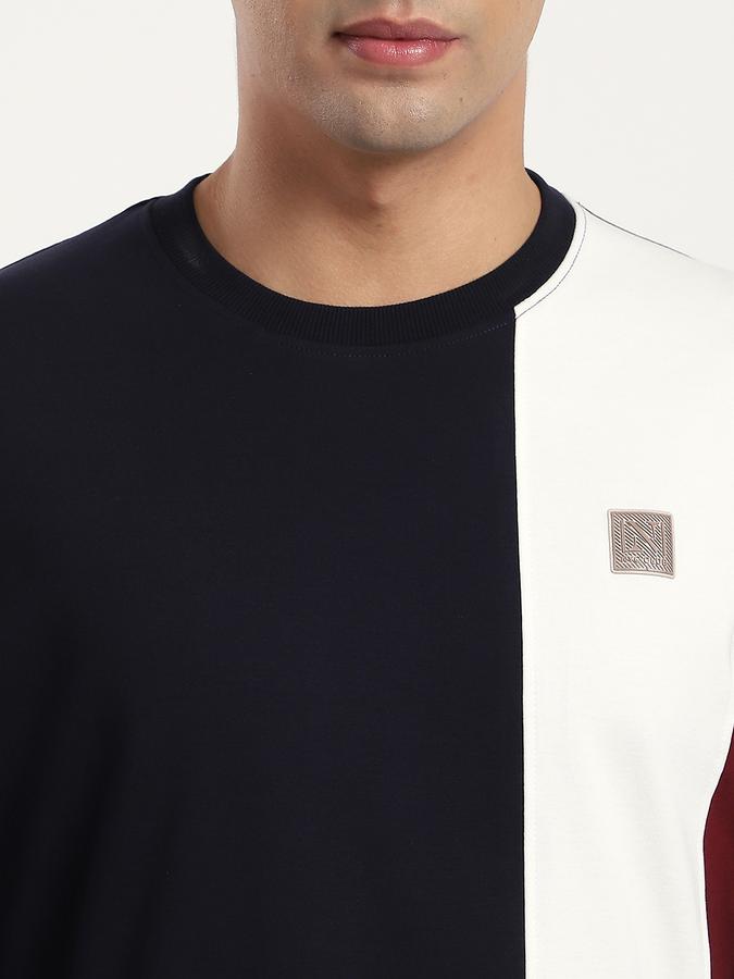 Men Cotton Blend Regular Fit Crew Neck Colour Block Sweatshirt