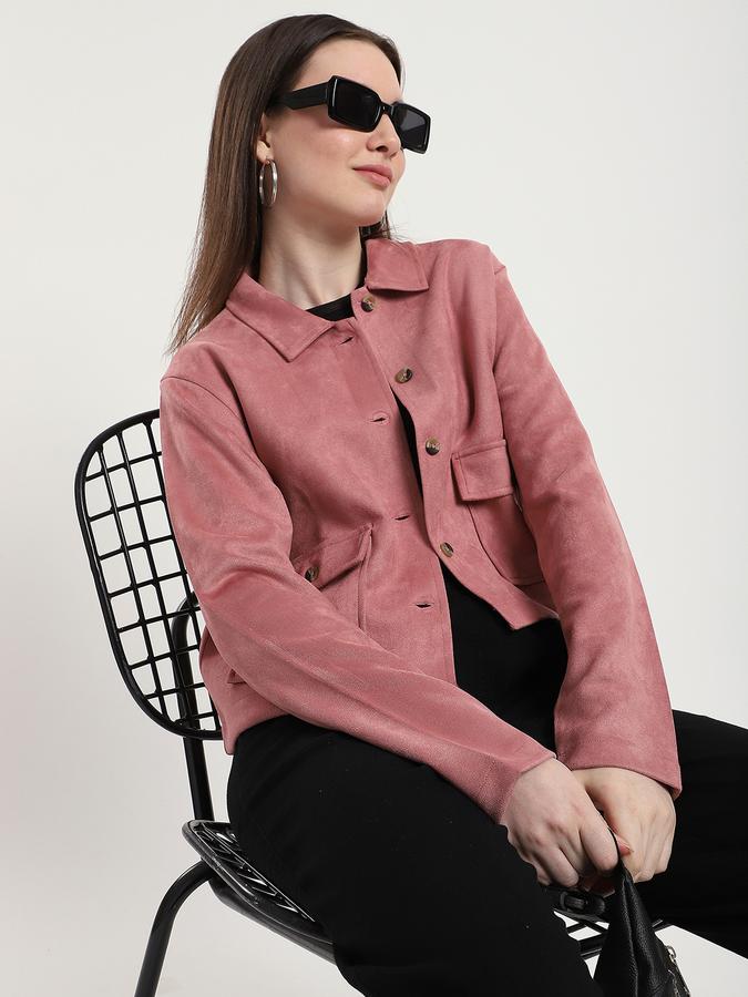 R&B Women Dusty Pink Solid Cropped Jacket