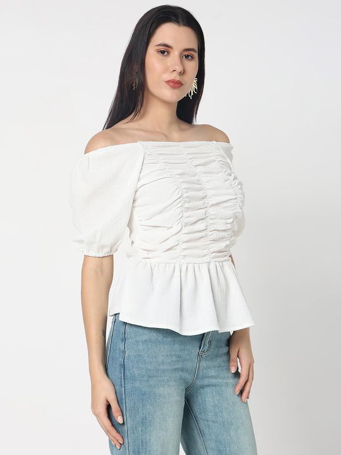 Women Polyster Peplum Off Shoulder Ruched Top