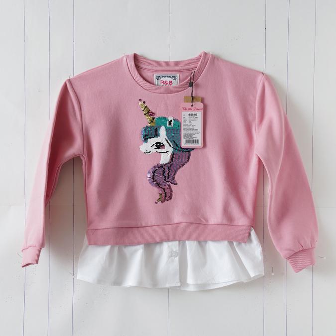 Girls Cotton Blend Regular Fit Crew Neck Embellished Sweatshirt