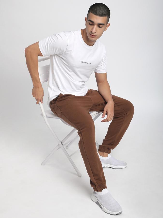 Men Cotton Regular Fit Drawstring Waist Cuffed Hem Trackpants