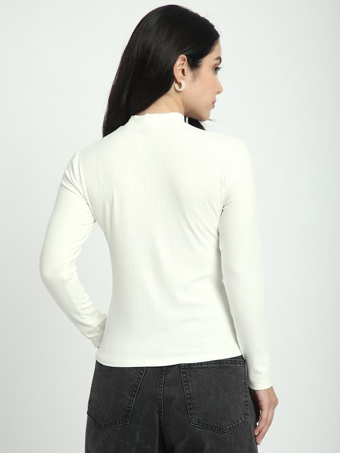Women Viscose Slim Fit High Neck Ribbed Top