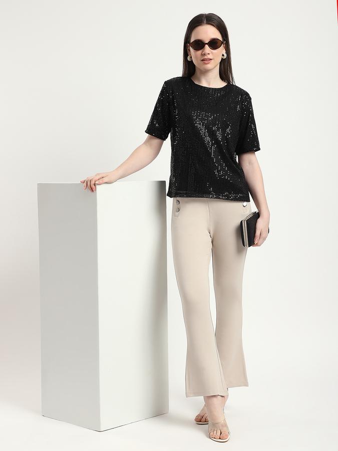 Women Polyester Regular Fit Round Neck Sequined Top