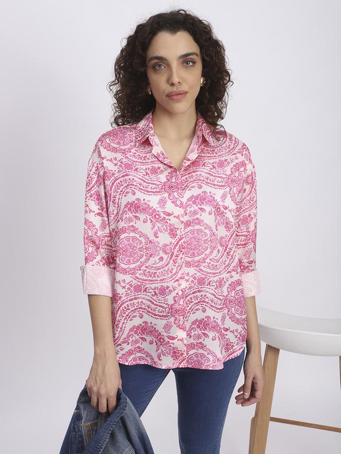 R&B Women Hot Pink Paisley Print Satin Shirt
