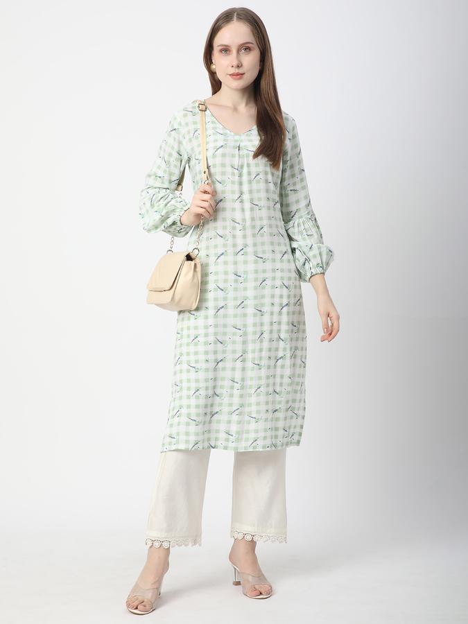 Women Rayon Regular Fit V Neck Printed Kurta