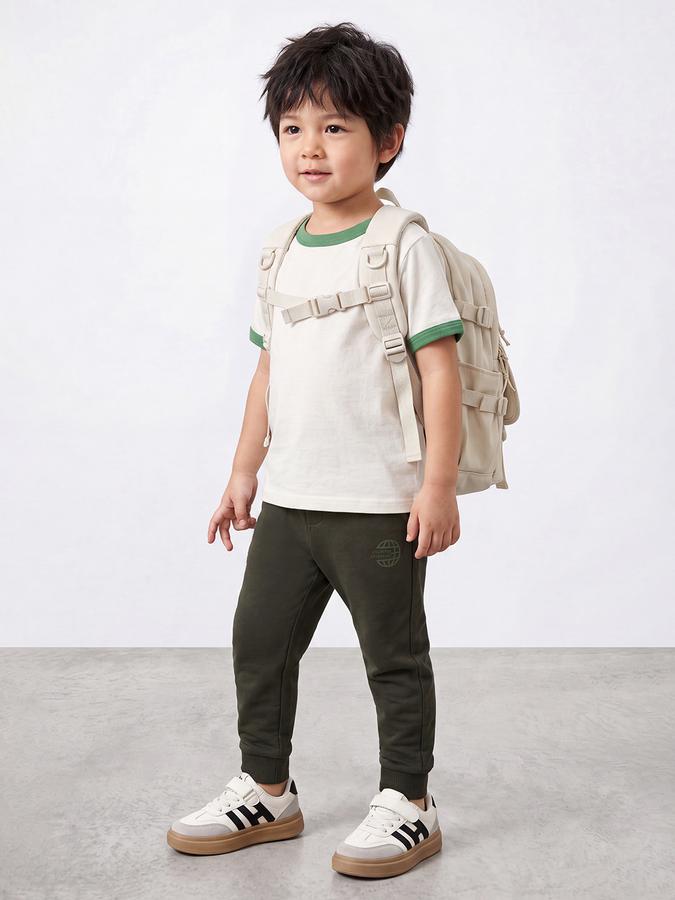 R&B Boys Olive Printed Pure Cotton Mid Rise Joggers