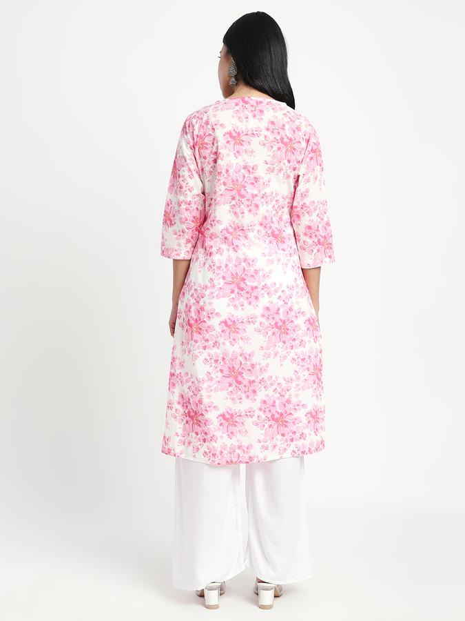 Women Cotton Regular Fit V Neck Printed Kurta