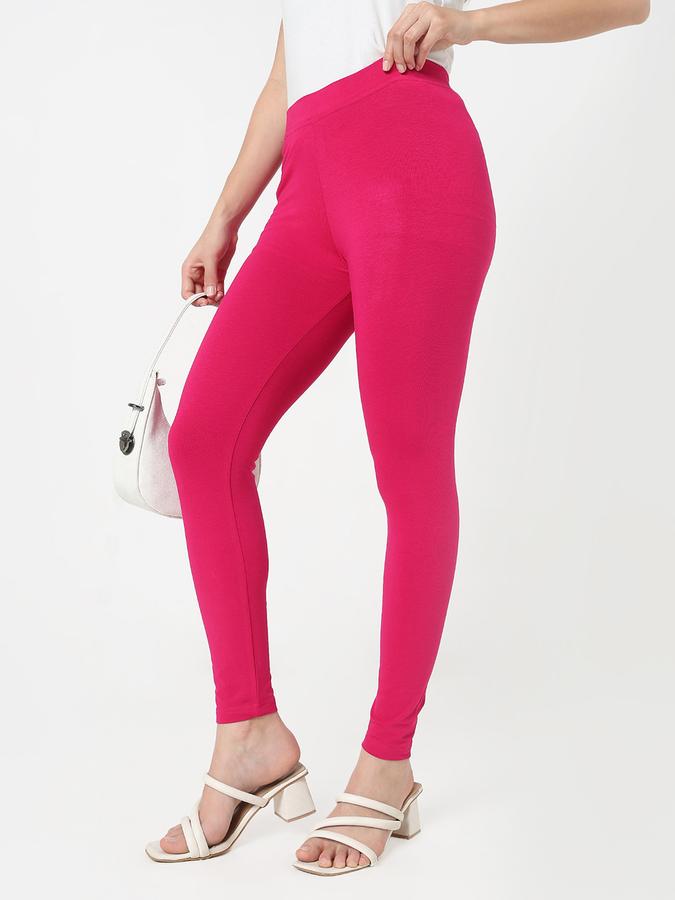 Women Cotton Lycra Elasticated Waist Full Length Solid Leggings