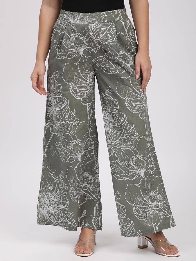 Women Cotton Palazzo Elasticated Waist Printed Trousers