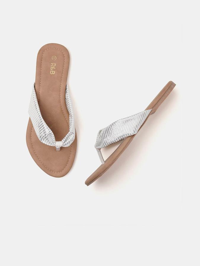 R&B Women Ivory Metallic Textured Slip On Flats