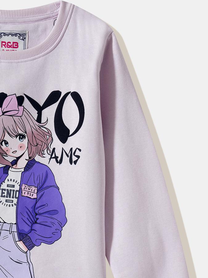 Girls Fleece Regular Fit Crew Neck Graphic Sweatshirt