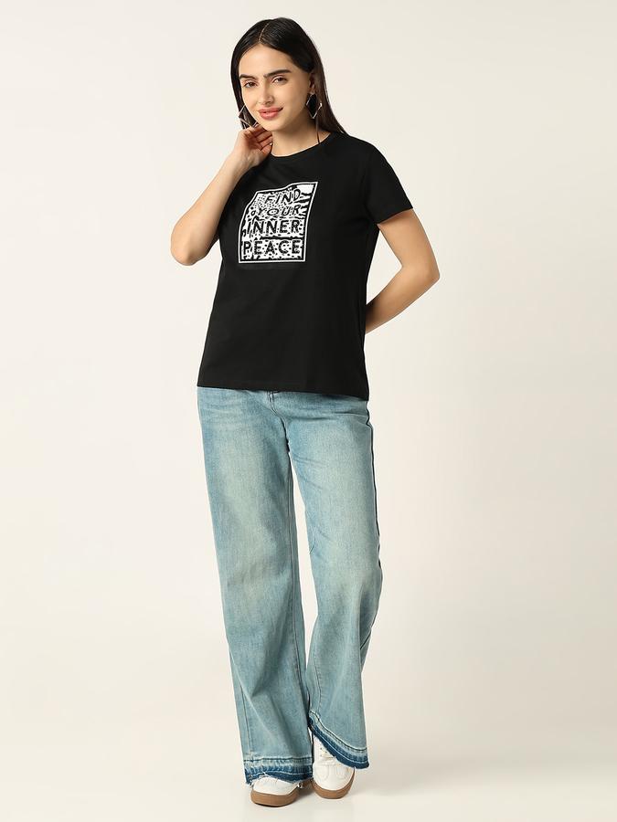Women Cotton Regular Fit Crew Neck Graphic T-shirt