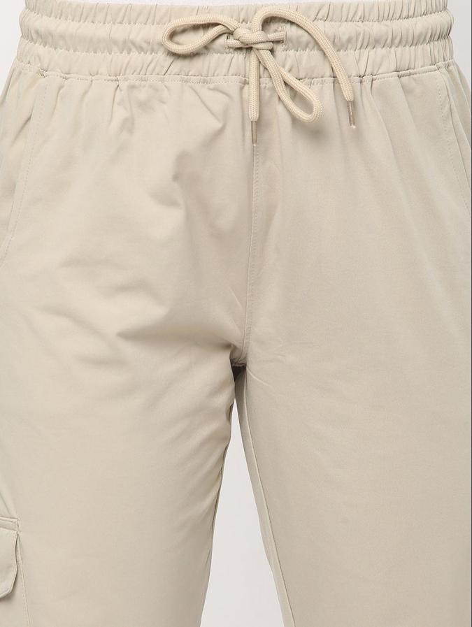 R&B Beige Solid Relaxed Fit Women Track Pant