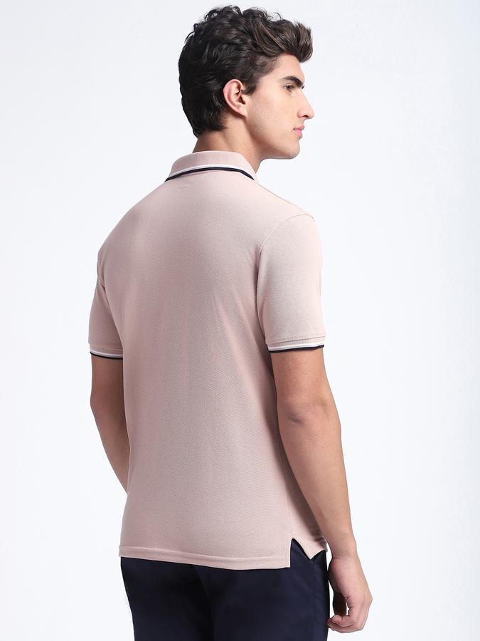 Men Cotton Blend Slim Fit Polo Neck Solid T-shirt