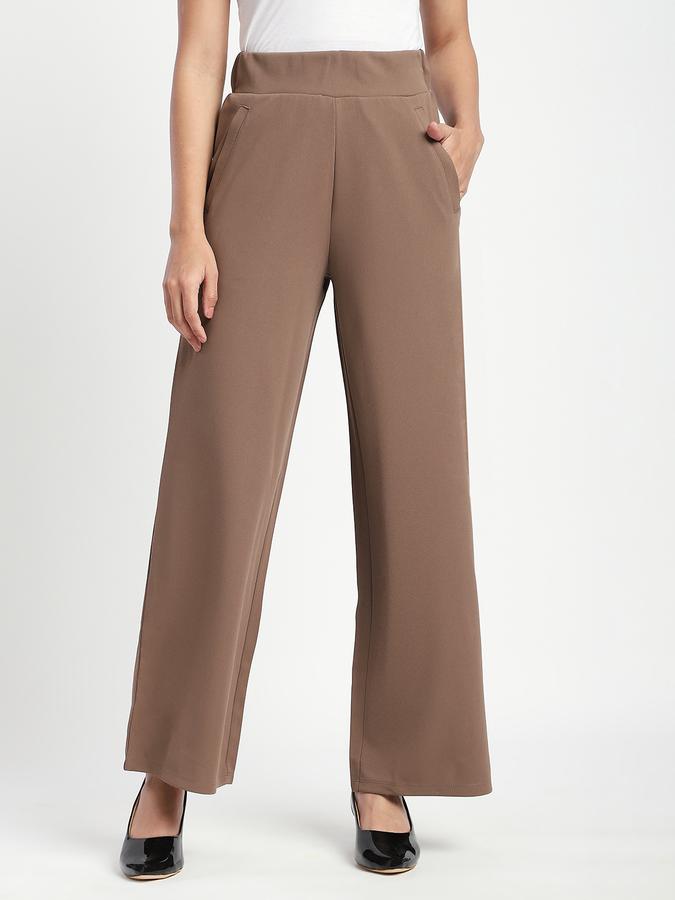 Women Polyester Wide Leg High Rise Solid Pants