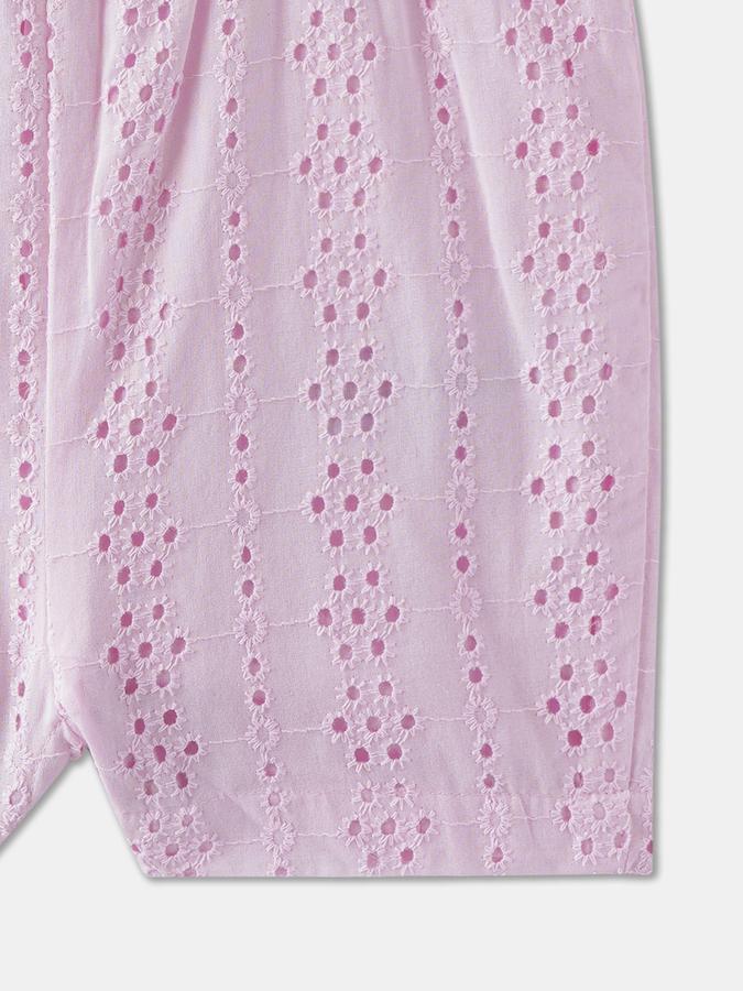 Girls Cotton Regular Fit Ruffle Trim Button Closure Dungaree