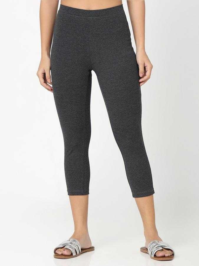 R&B Women Anthra Melange Solid Capri Leggings