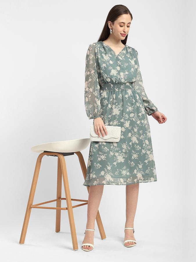 Women Polyester Fit And Flare Midi Floral Dress