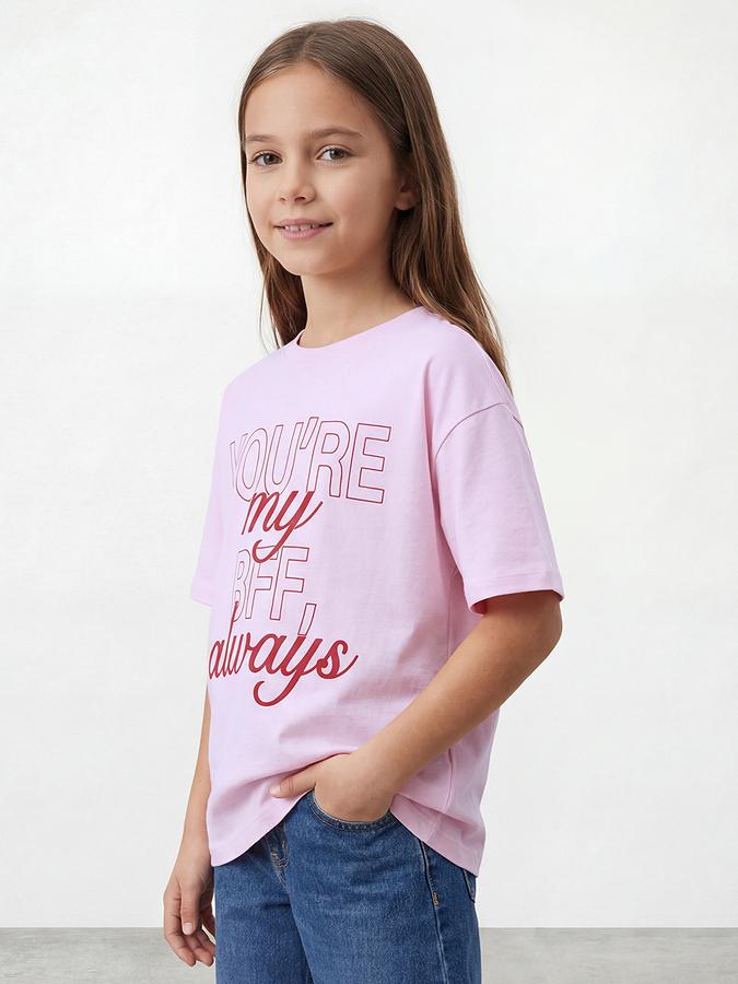 R&B Girls Pink Regular Fit Typography Short Sleeve T-shirt