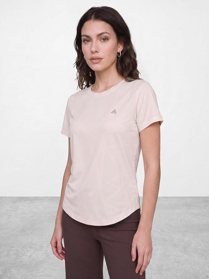 R&B Women Off White Self Design Round Neck Short Sleeves T-Shirt