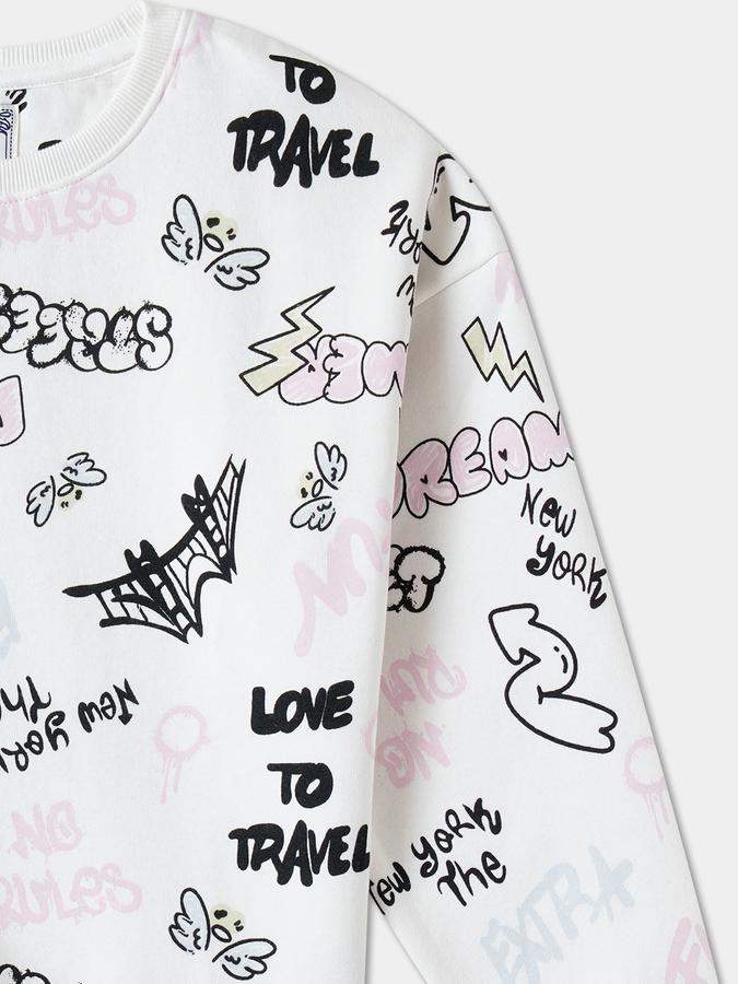 R&B Girls' White Printed Sweatshirt
