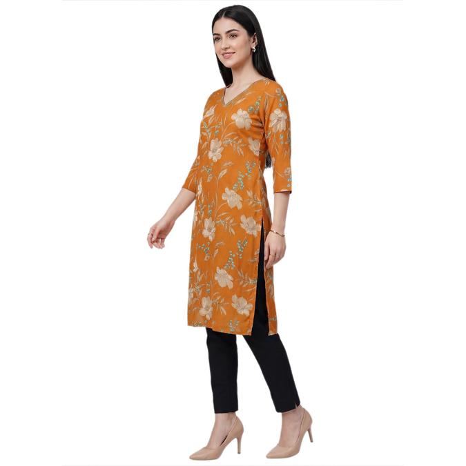 R&B Orange Women V-Neck Three-Quarter Sleeves Kurta 