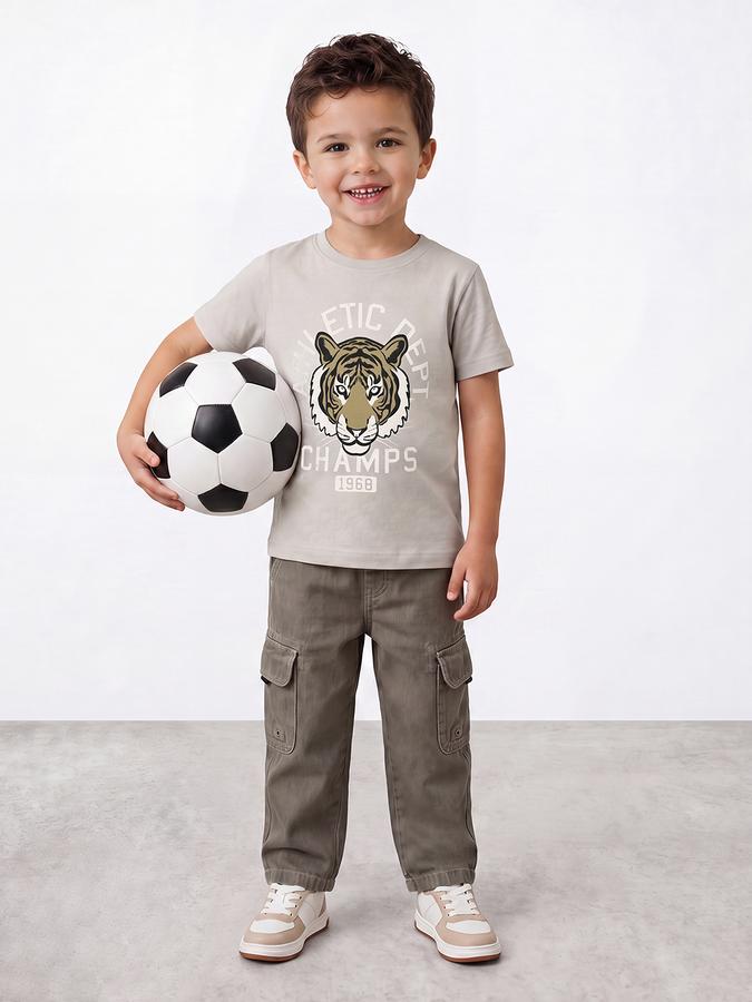 R&B Boys Grey Short sleeve Round Neck Varsity Club Collegiate Graphics Bold Graphic Pure Cotton T-Shirt